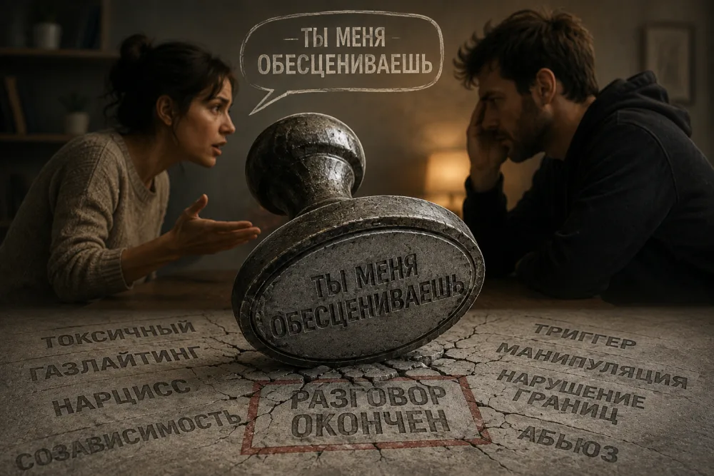 Между спорящими огромная печать, которой одно слово закрывает разговор