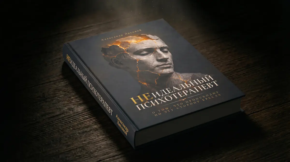 Книга «Неидеальный психотерапевт» на тёмном столе